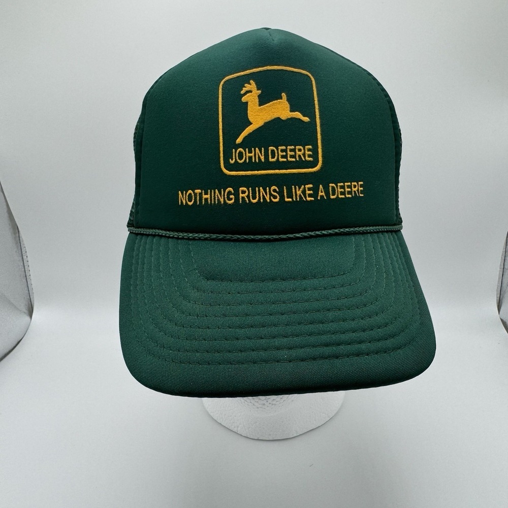 John Deere "Nothing Runs Like A Deere" Trucker Cap Foam Band Mesh Nissun Vtg